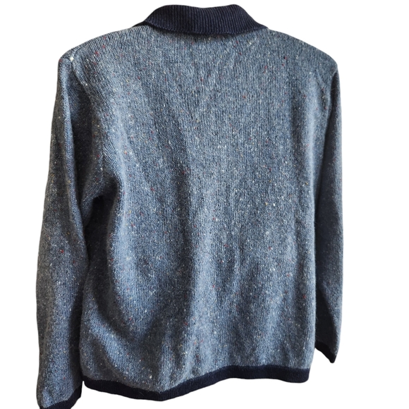 VTG Festive BP Design Embroidered Patchwork Blue Heather Zip Christmas Sweater M - Picture 7 of 15